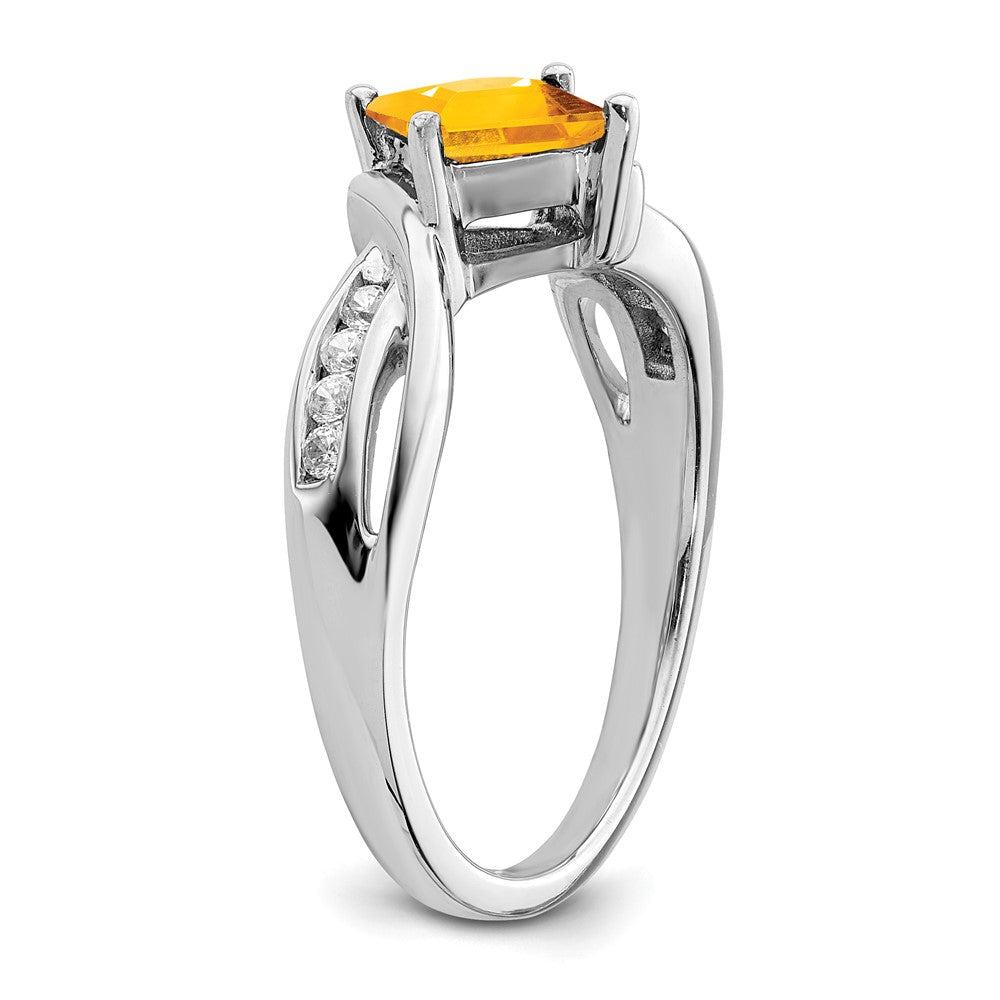 14k White Gold Square Citrine and Real Diamond Ring