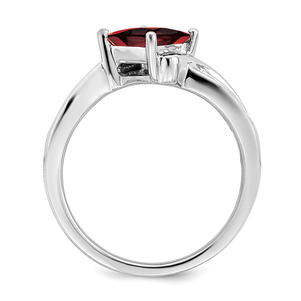 14k White Gold Square Garnet and Real Diamond Ring