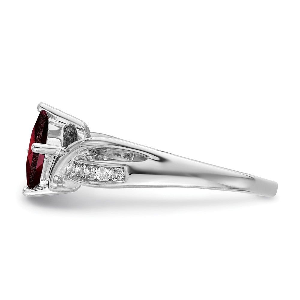 14k White Gold Square Garnet and Real Diamond Ring