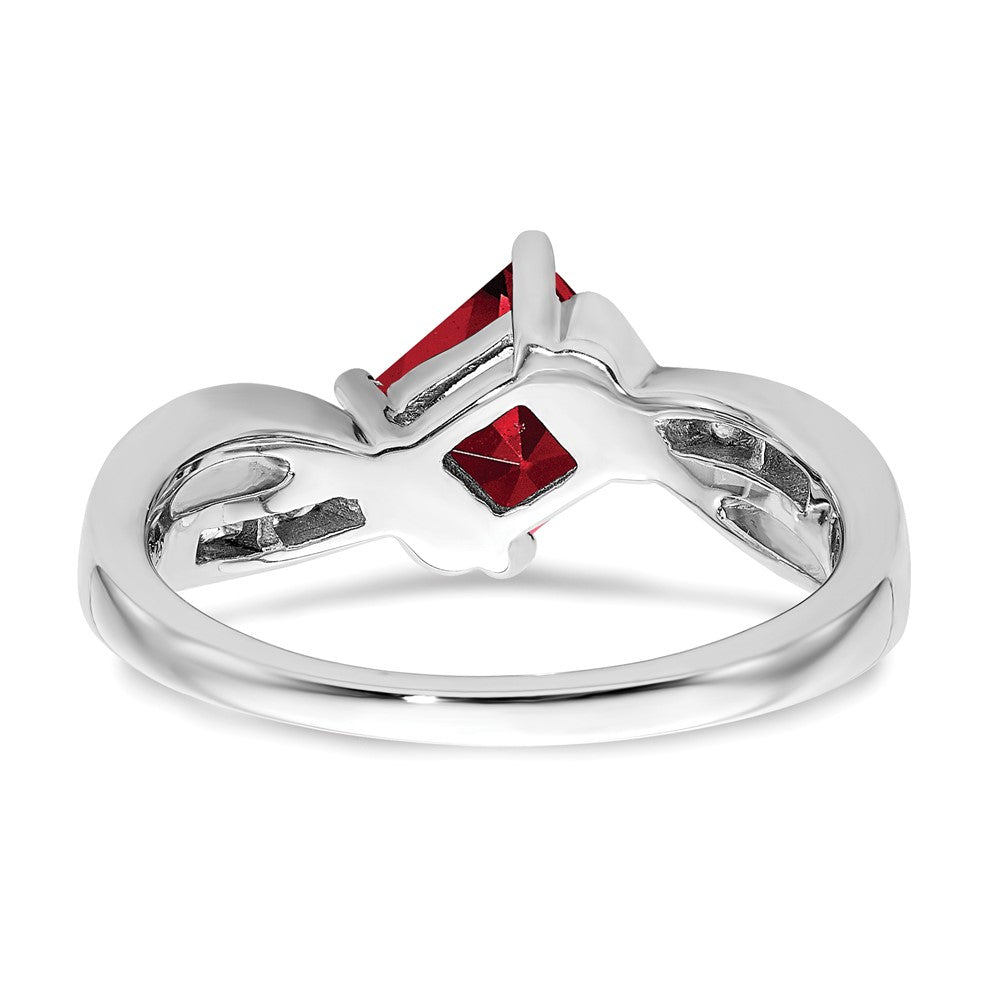 14k White Gold Square Garnet and Real Diamond Ring