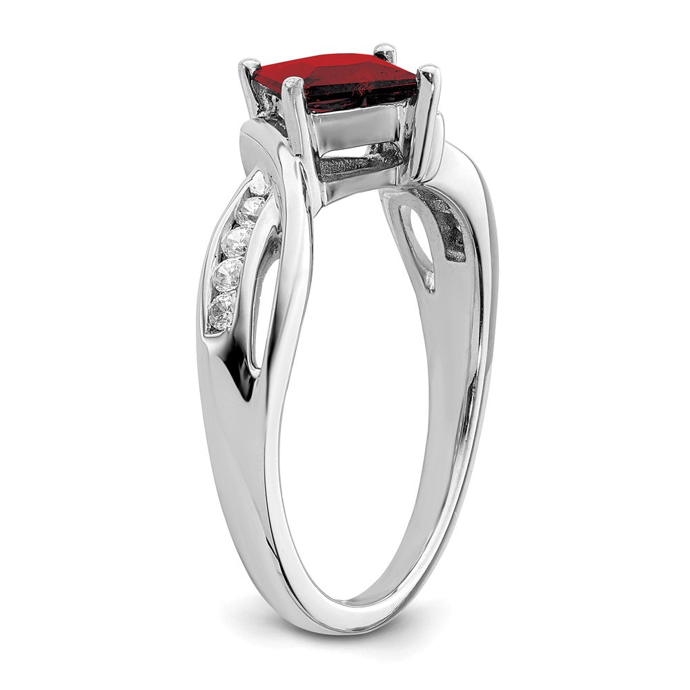 14k White Gold Square Garnet and Real Diamond Ring