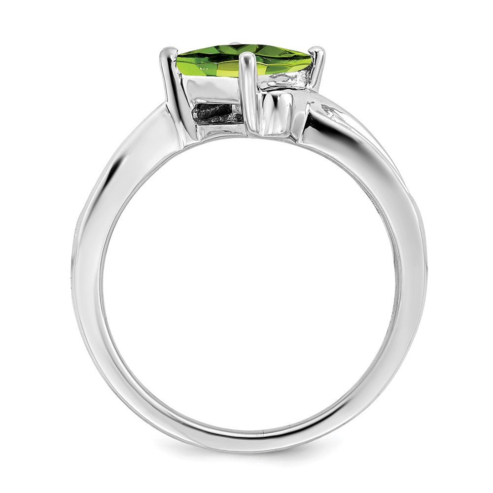 Solid 14k White Gold Square Simulated Peridot and CZ Ring