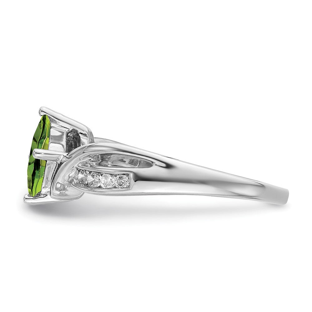 14k White Gold Square Peridot and Real Diamond Ring