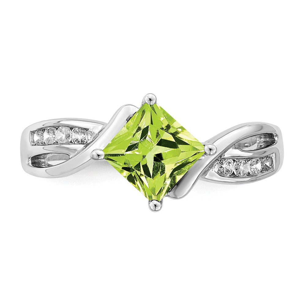 14k White Gold Square Peridot and Real Diamond Ring