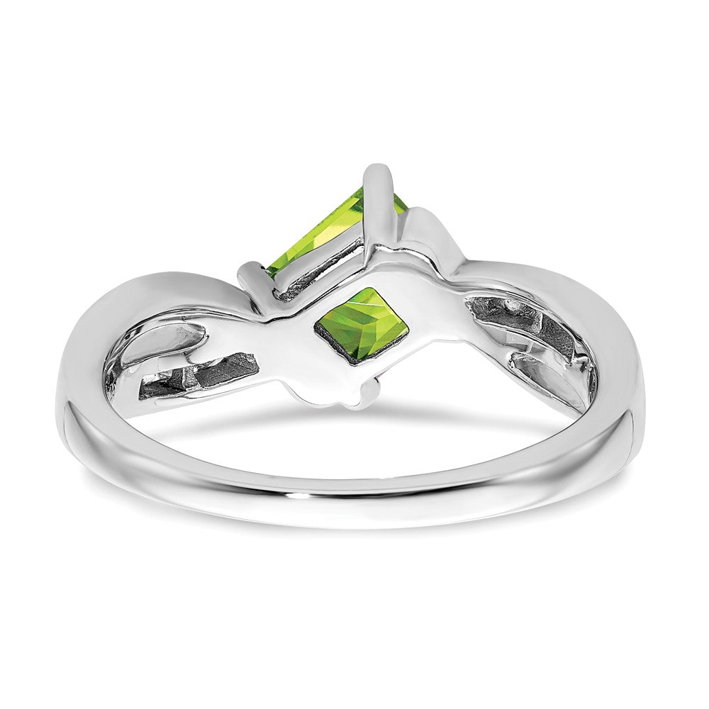 14k White Gold Square Peridot and Real Diamond Ring