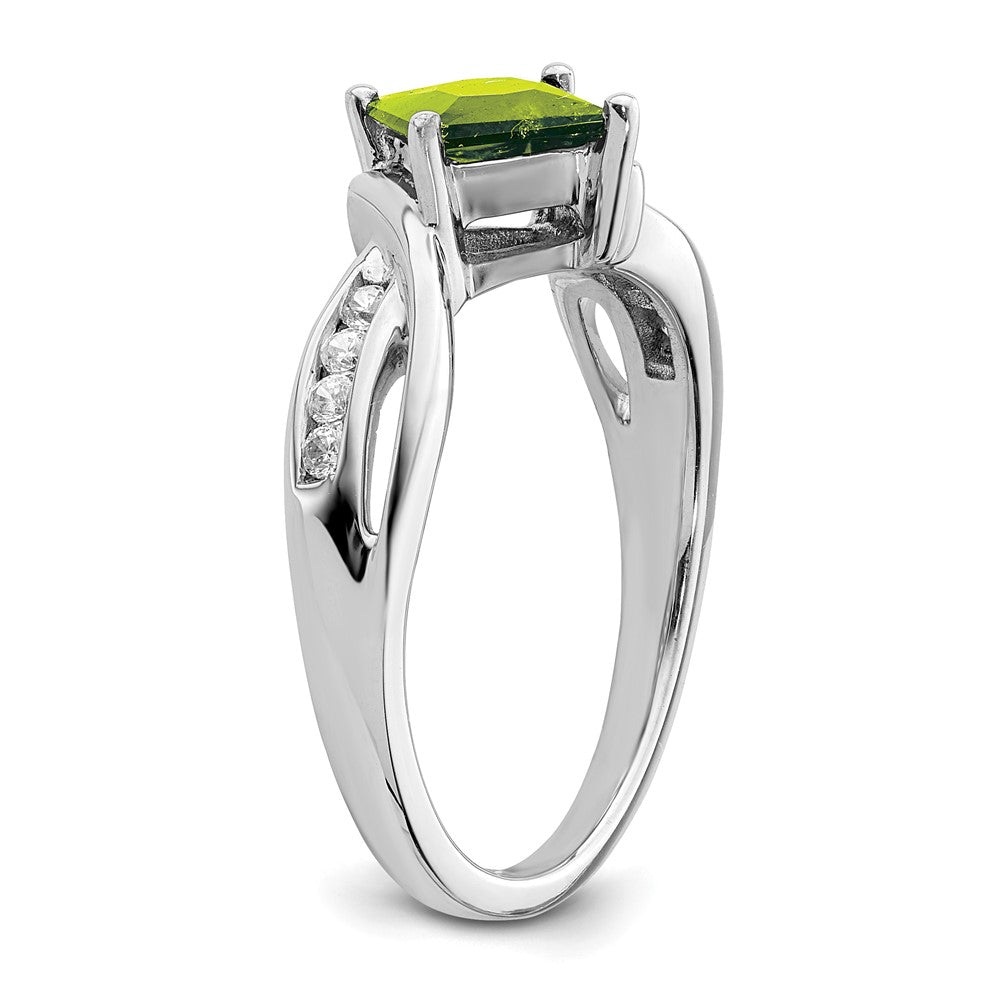 14k White Gold Square Peridot and Real Diamond Ring