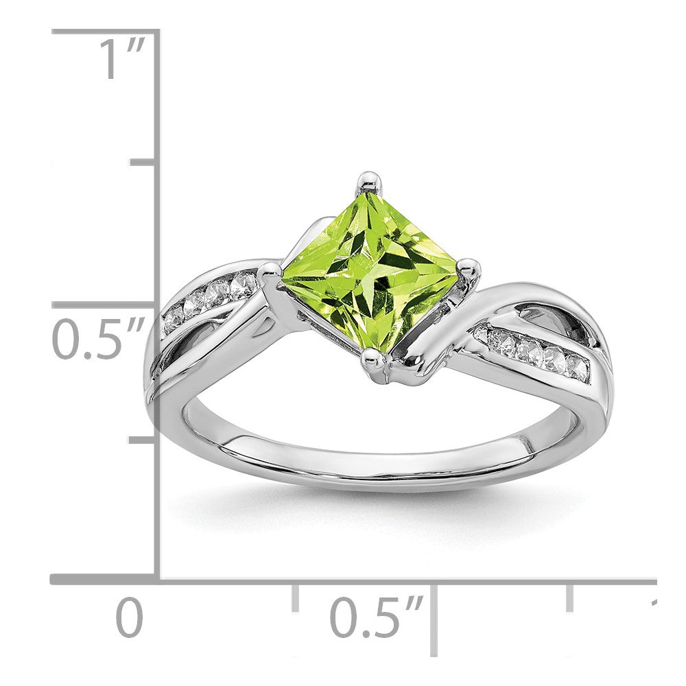 Solid 14k White Gold Square Simulated Peridot and CZ Ring