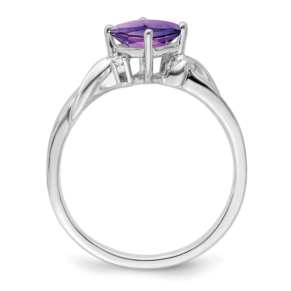 Solid 14k White Gold Cushion Simulated Amethyst and CZ Ring