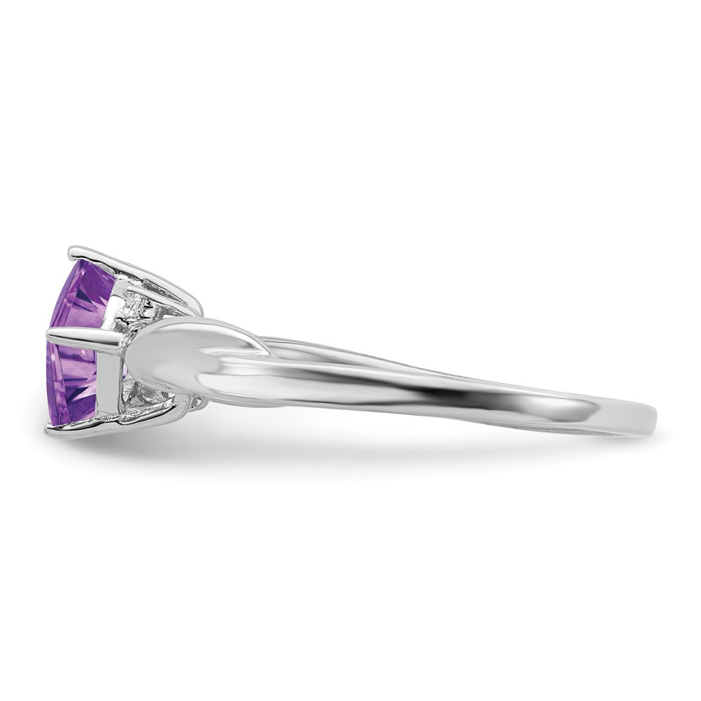 14k White Gold Cushion Amethyst and Real Diamond Ring