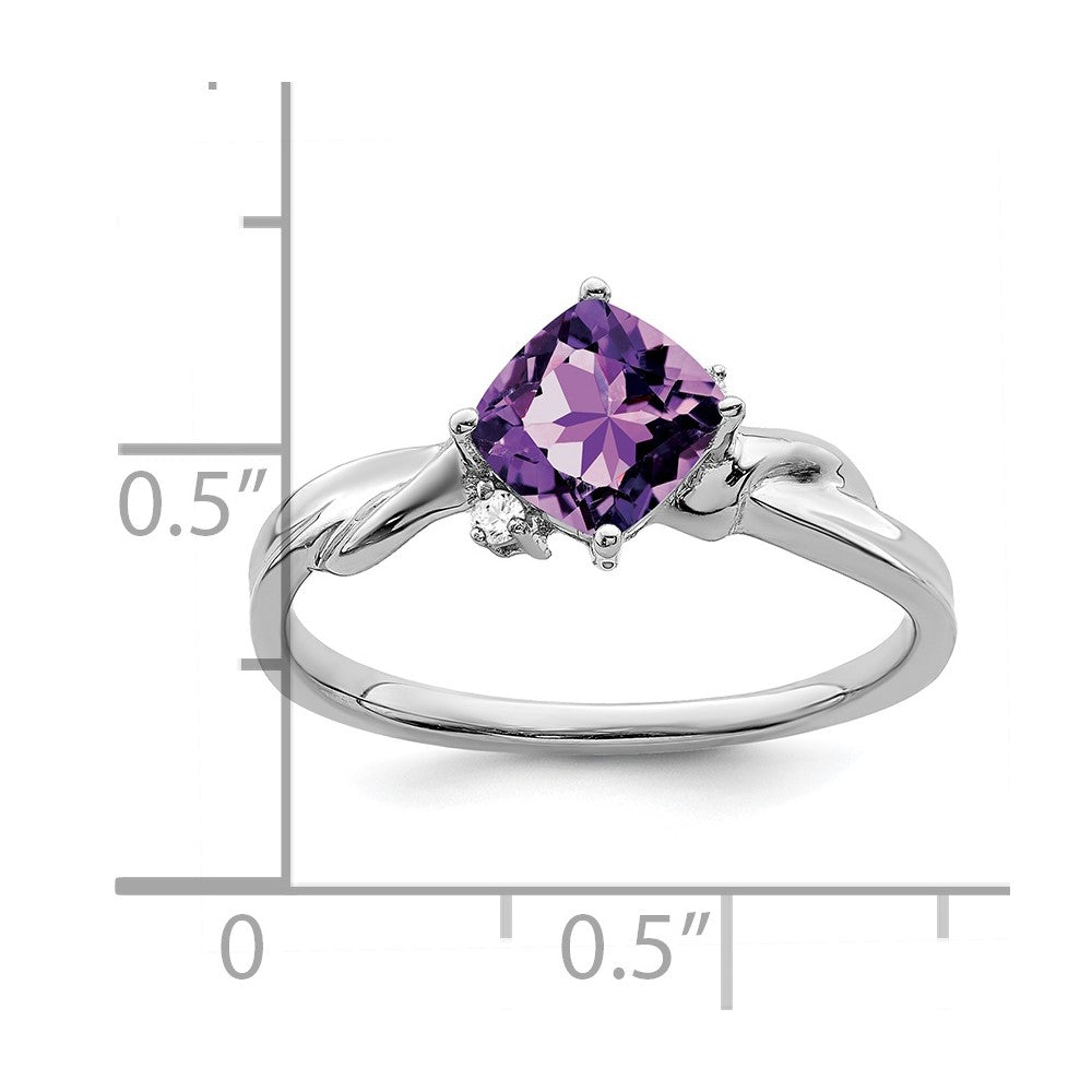 Solid 14k White Gold Cushion Simulated Amethyst and CZ Ring