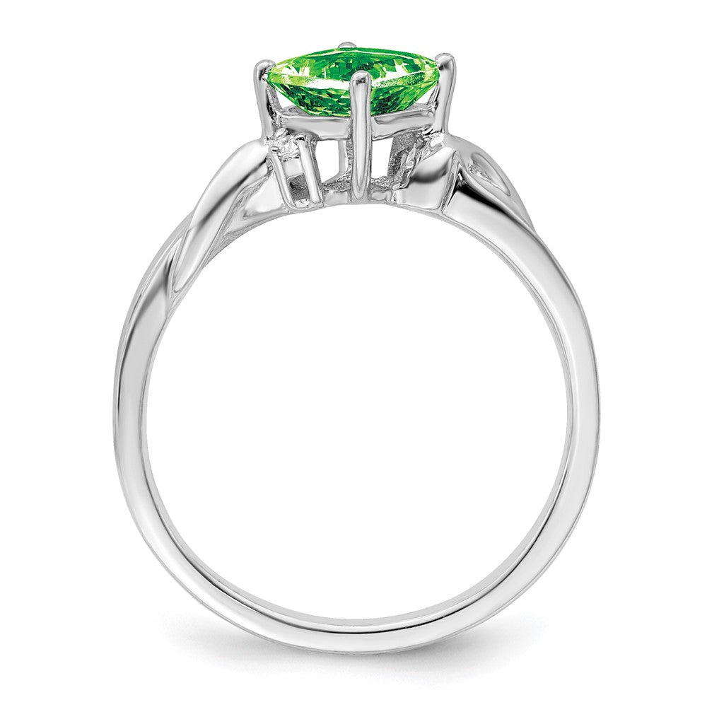 Solid 14k White Gold Cushion Simulated Peridot and CZ Ring