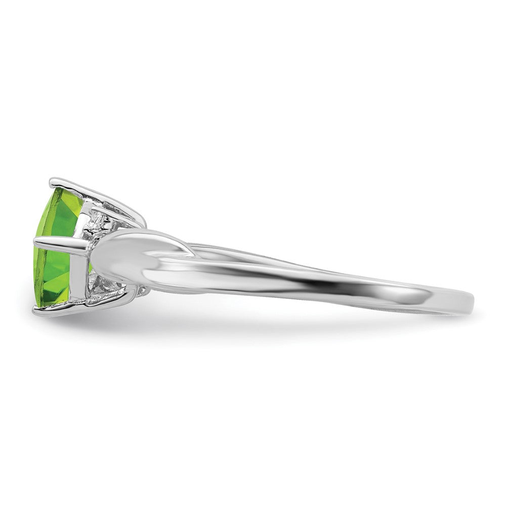 14k White Gold Cushion Peridot and Real Diamond Ring