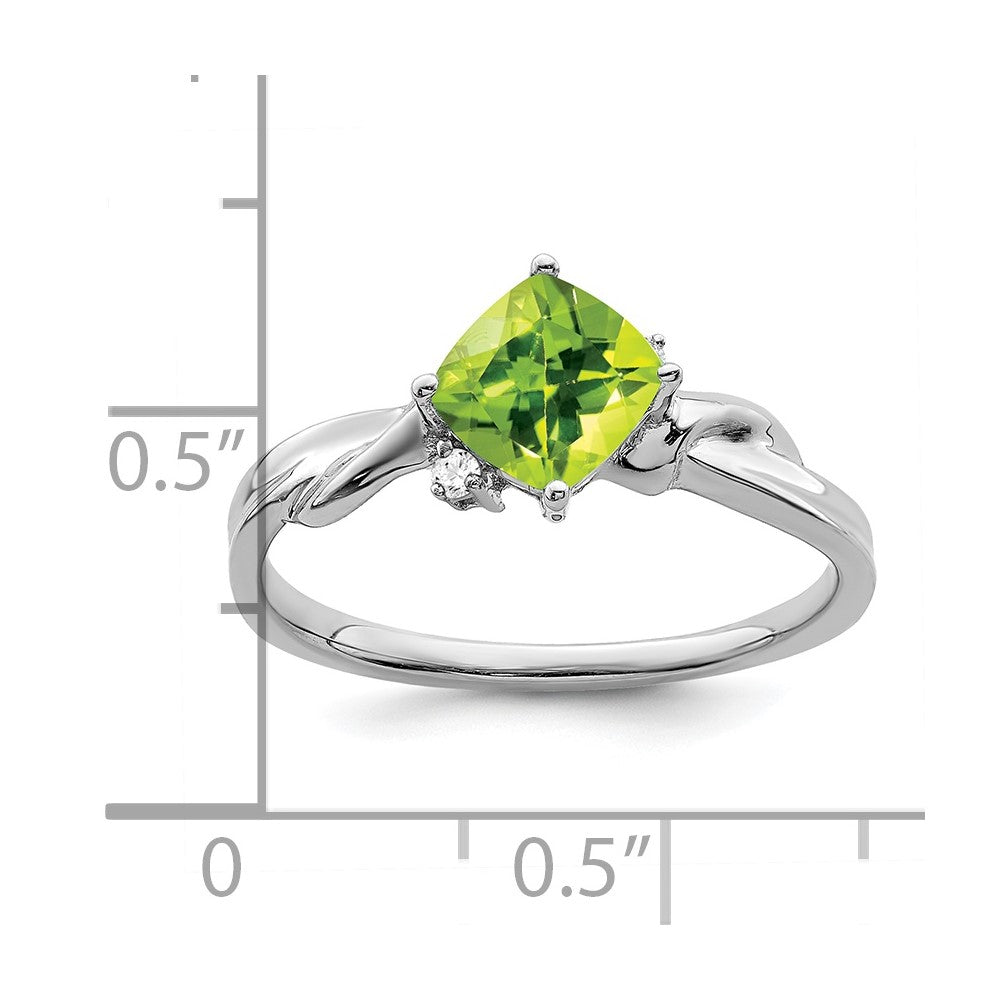 Solid 14k White Gold Cushion Simulated Peridot and CZ Ring