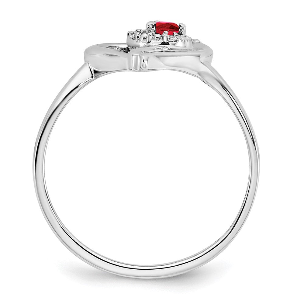 14k White Gold Ruby and Real Diamond Heart Ring