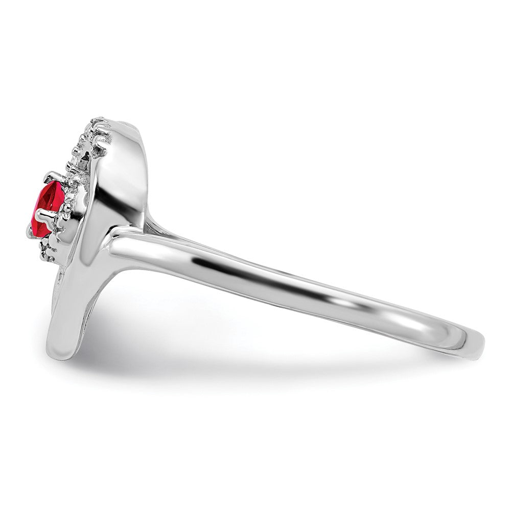 14k White Gold Ruby and Real Diamond Heart Ring