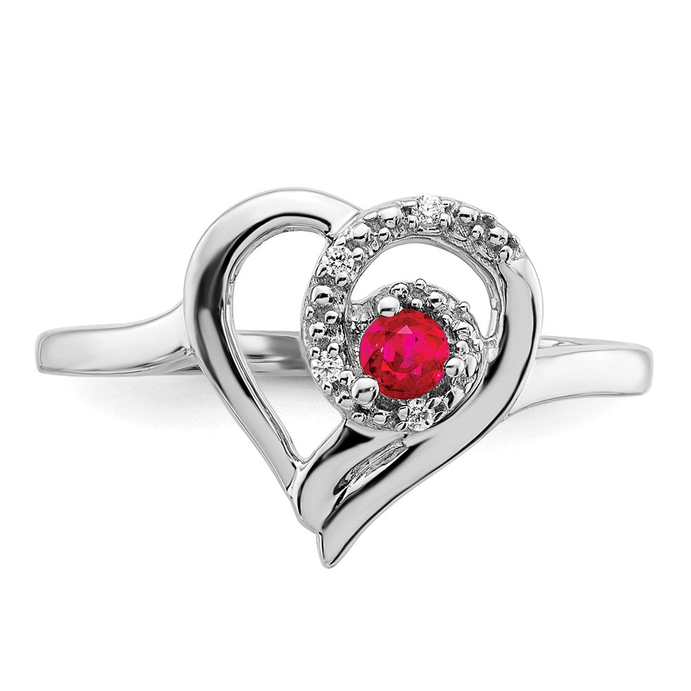 14k White Gold Ruby and Real Diamond Heart Ring