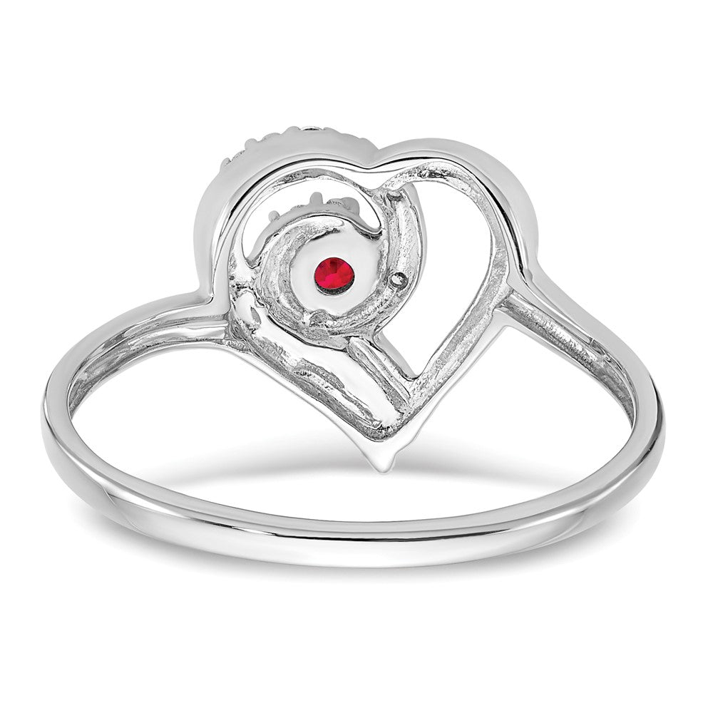 14k White Gold Ruby and Real Diamond Heart Ring