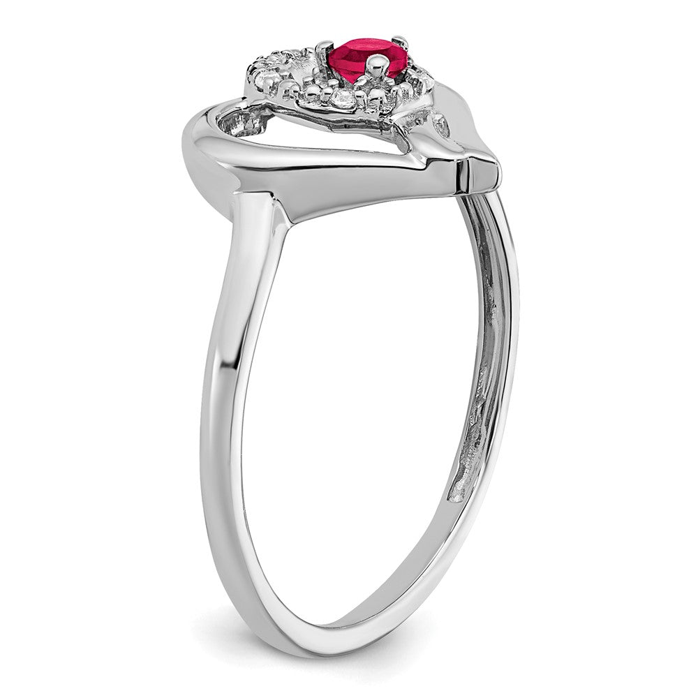 14k White Gold Ruby and Real Diamond Heart Ring