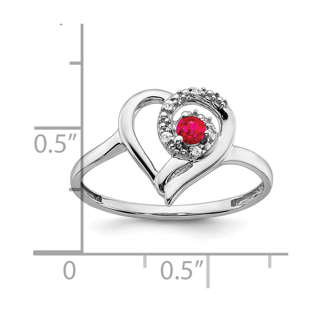 14k White Gold Ruby and Real Diamond Heart Ring