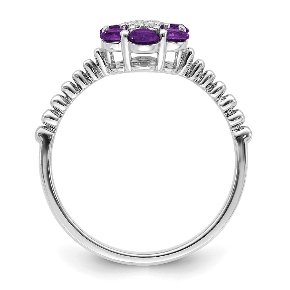 Solid 14k White Gold Simulated Amethyst and CZ Floral Ring