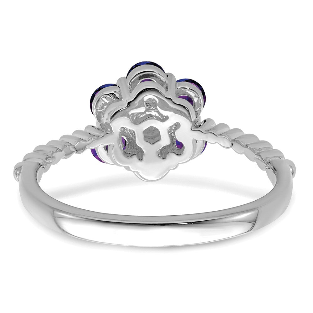 14k White Gold Amethyst and Real Diamond Floral Ring