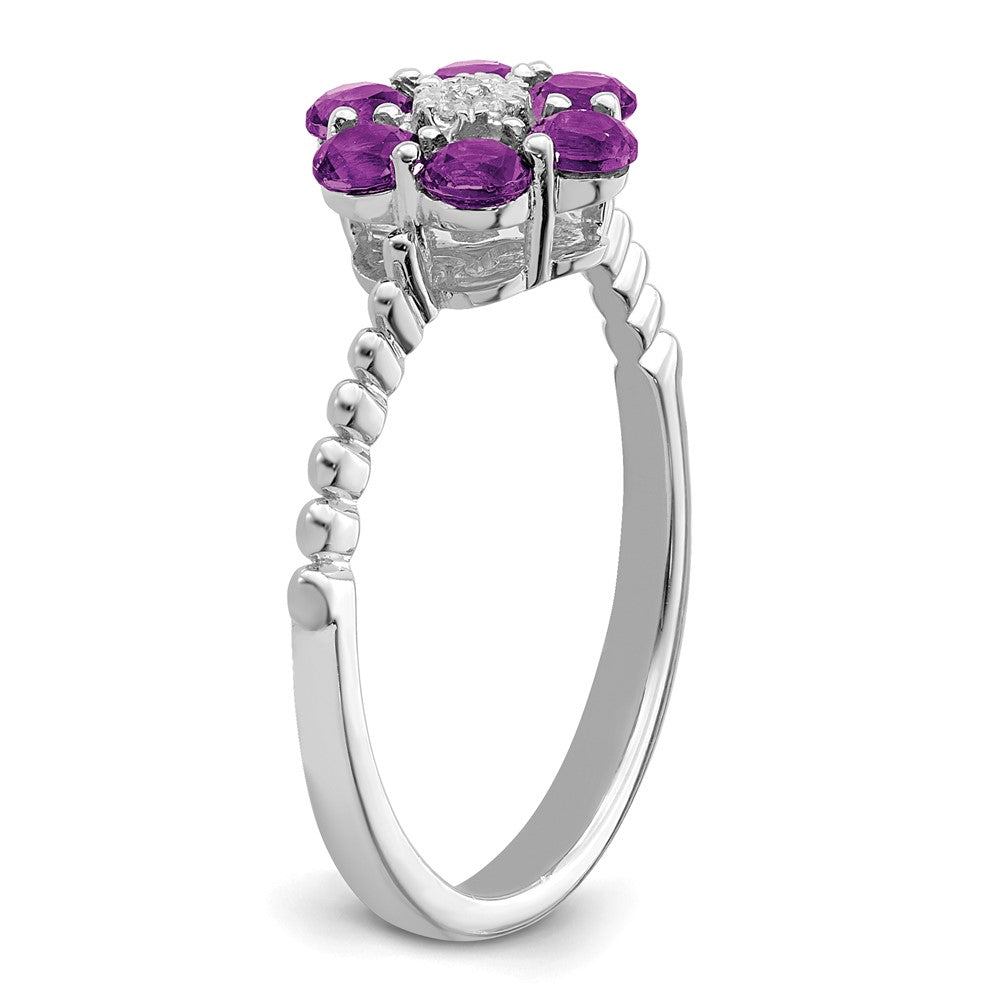 14k White Gold Amethyst and Real Diamond Floral Ring