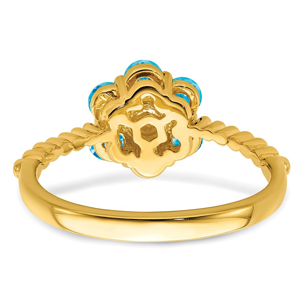 14K Yellow Gold Blue Topaz and Real Diamond Floral Ring