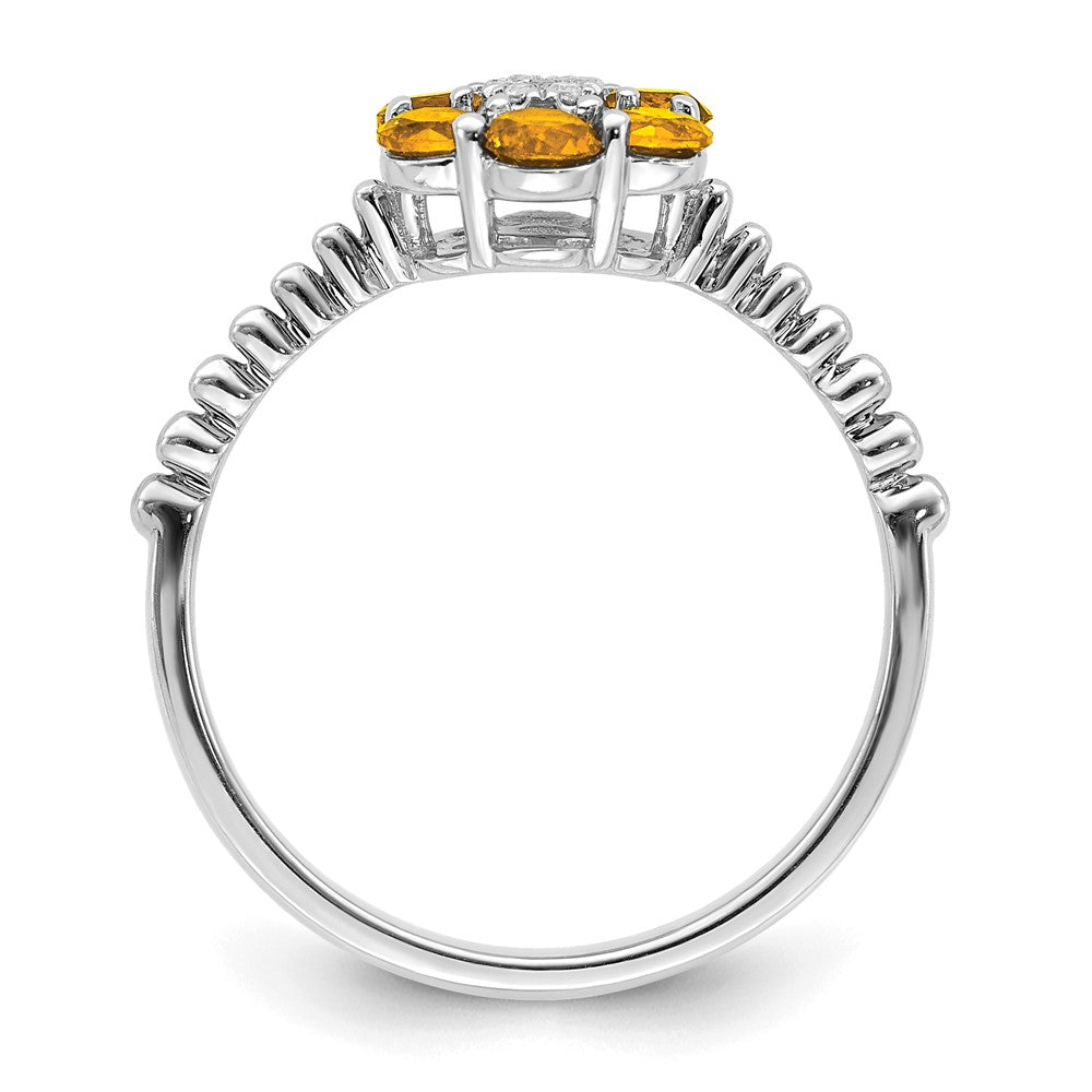 Solid 14k White Gold Simulated Citrine and CZ Floral Ring