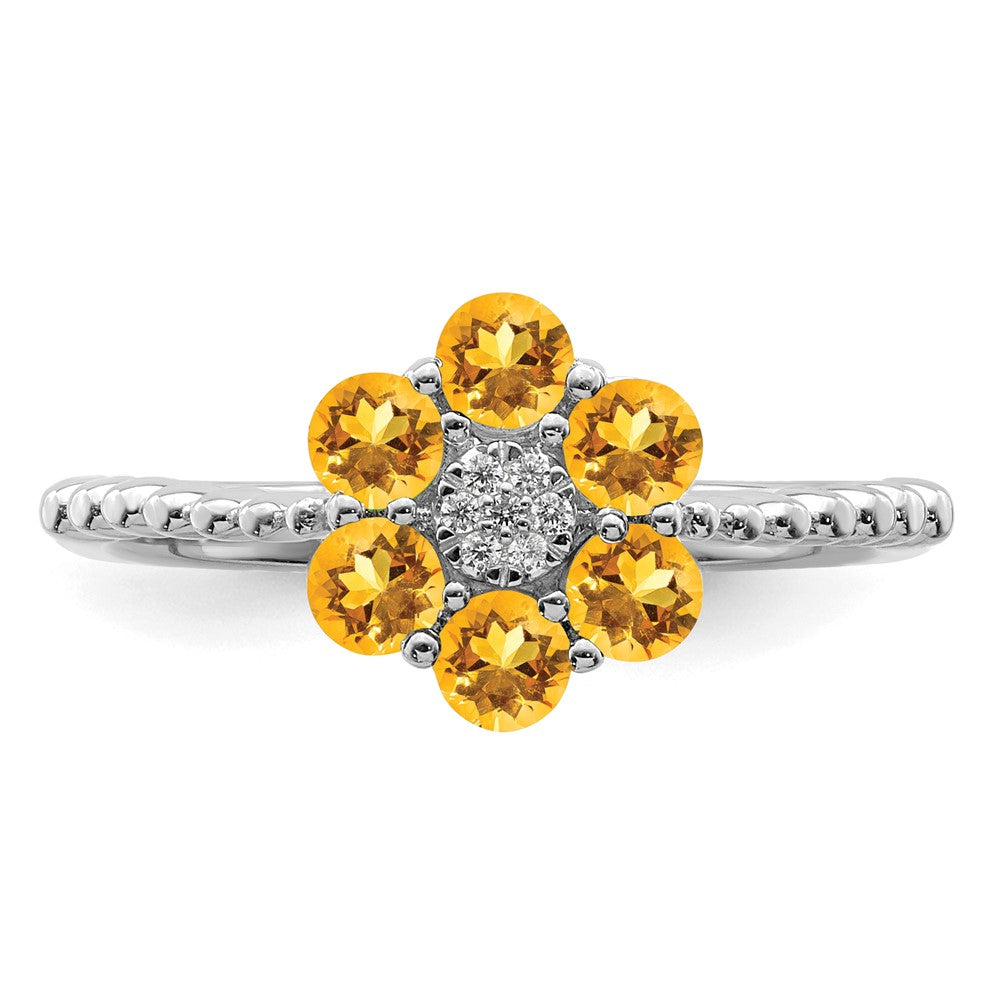 14k White Gold Citrine and Real Diamond Floral Ring