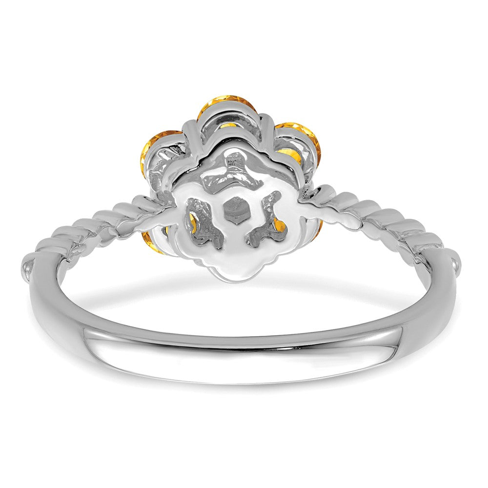 14k White Gold Citrine and Real Diamond Floral Ring