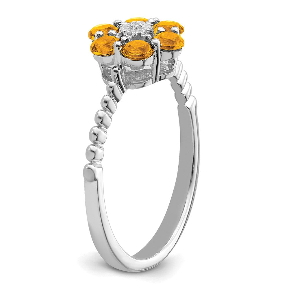 14k White Gold Citrine and Real Diamond Floral Ring