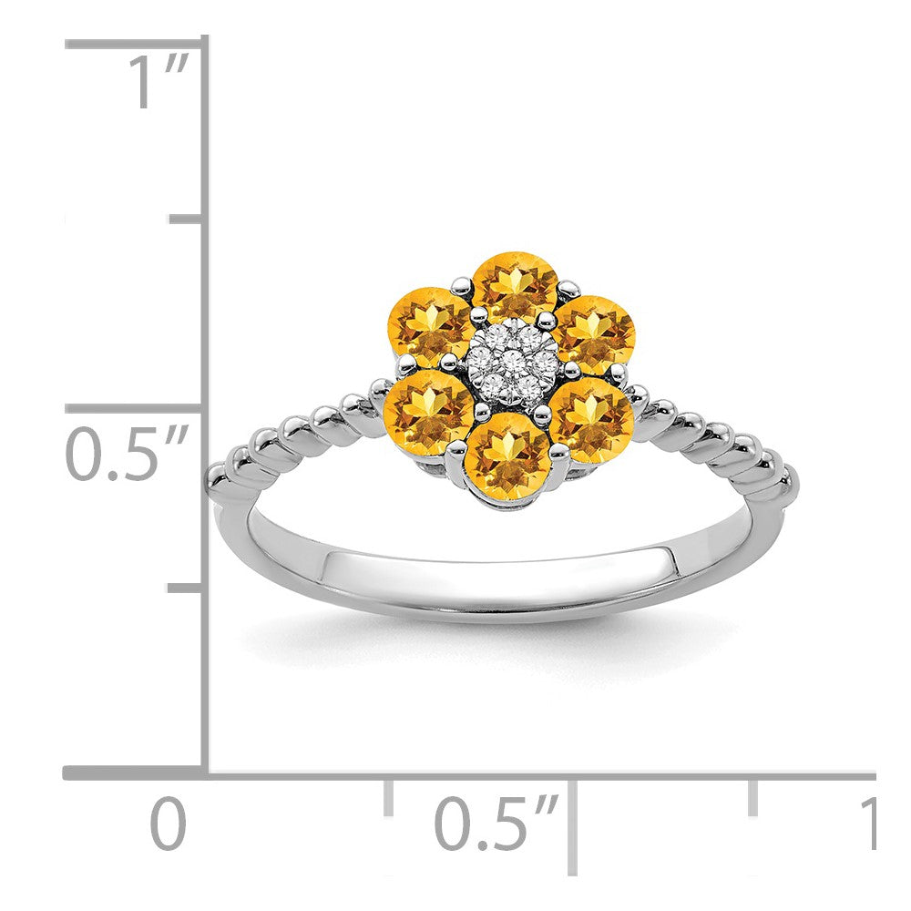 Solid 14k White Gold Simulated Citrine and CZ Floral Ring