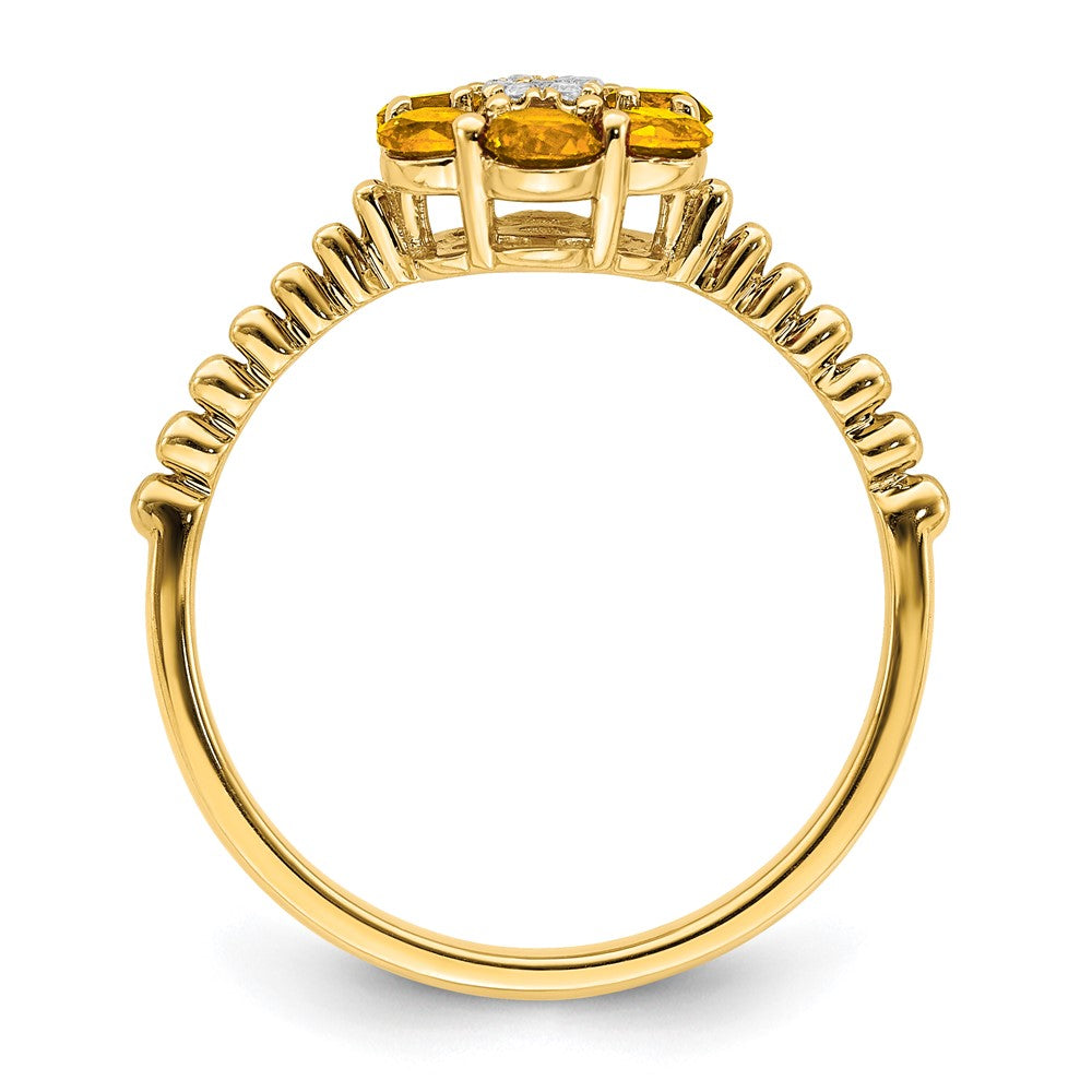 14K Yellow Gold Citrine and Real Diamond Floral Ring