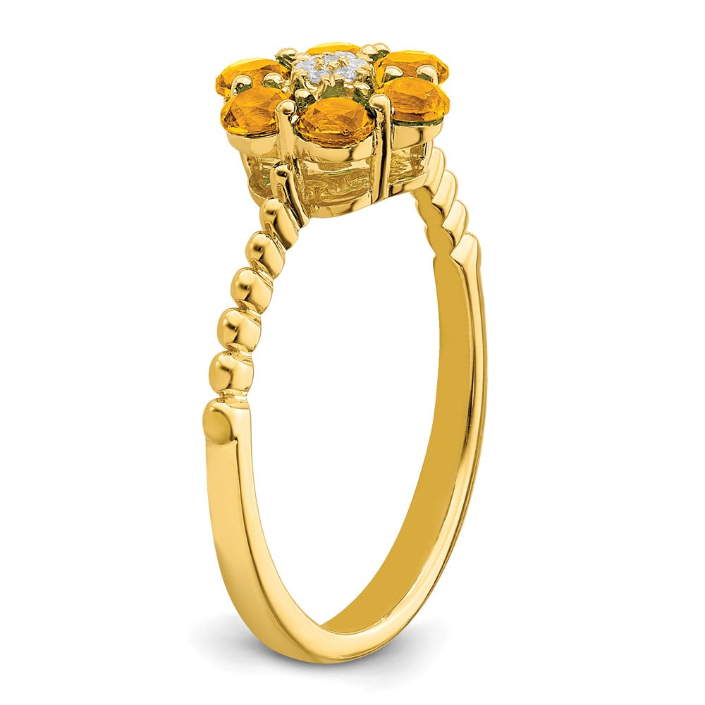 14K Yellow Gold Citrine and Real Diamond Floral Ring