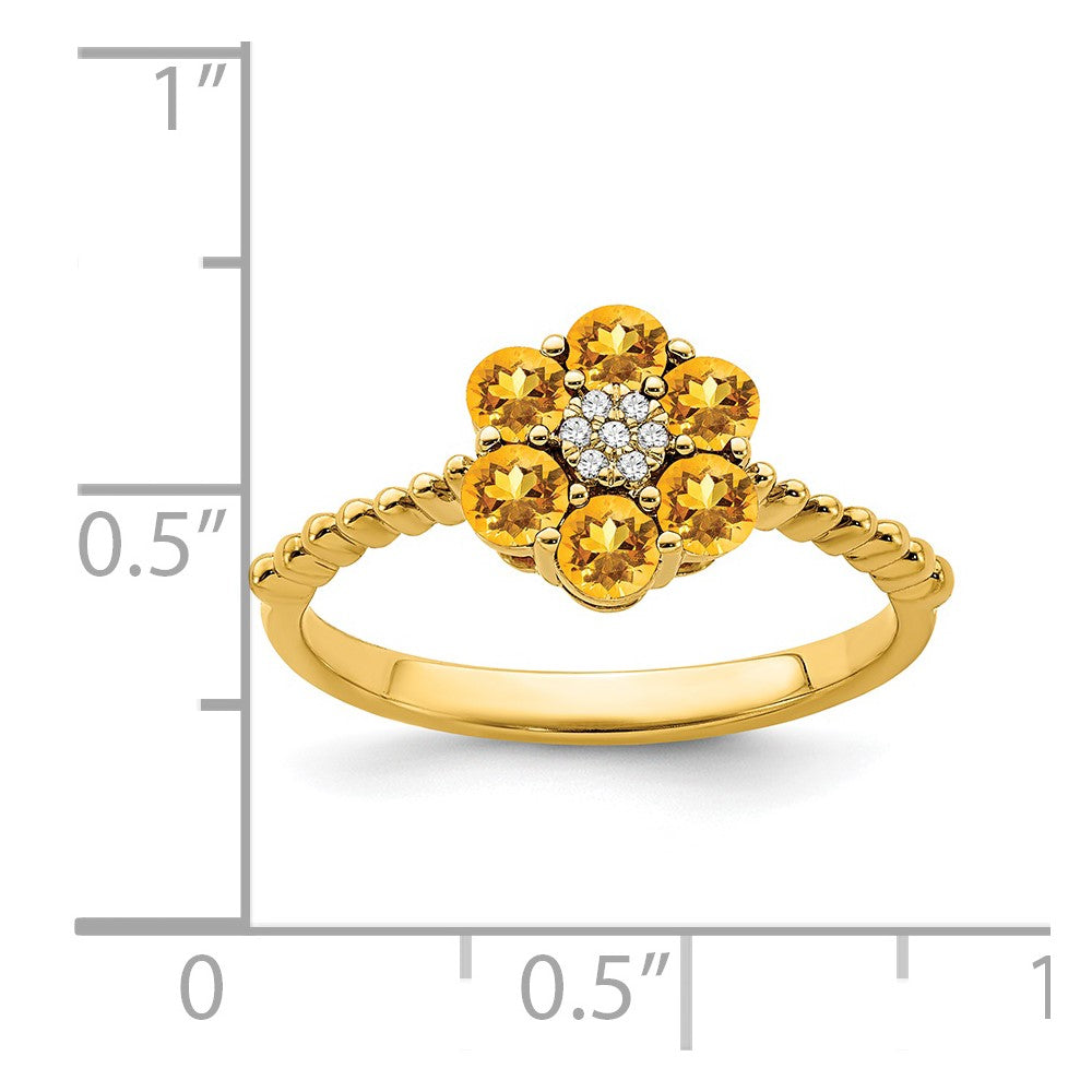 14K Yellow Gold Citrine and Real Diamond Floral Ring