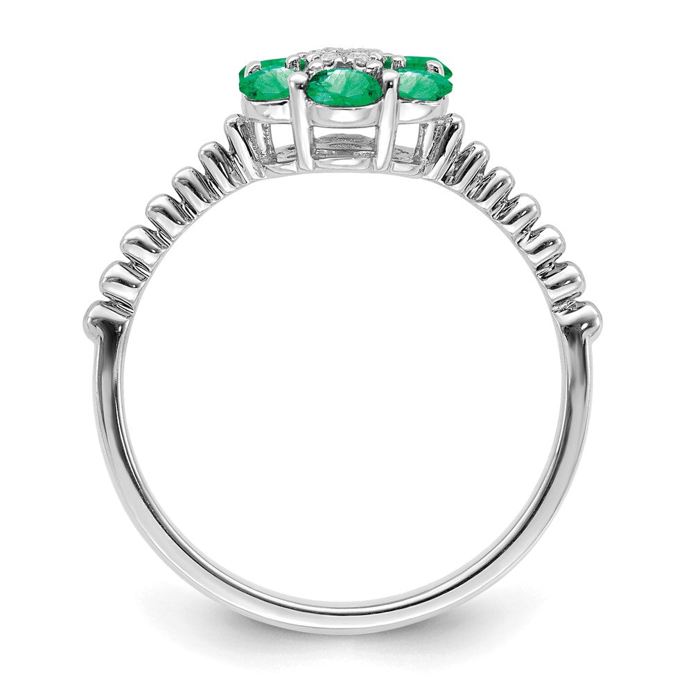 14k White Gold Emerald and Real Diamond Floral Ring