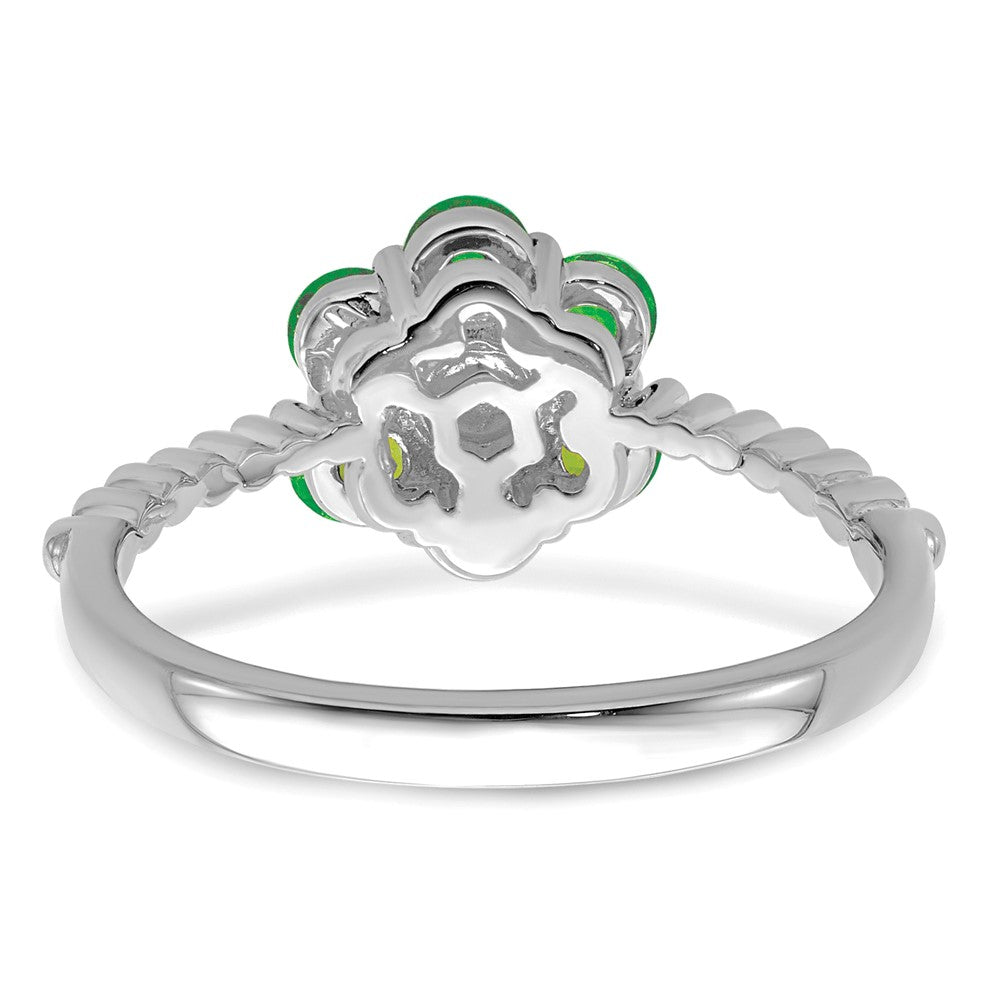 14k White Gold Emerald and Real Diamond Floral Ring