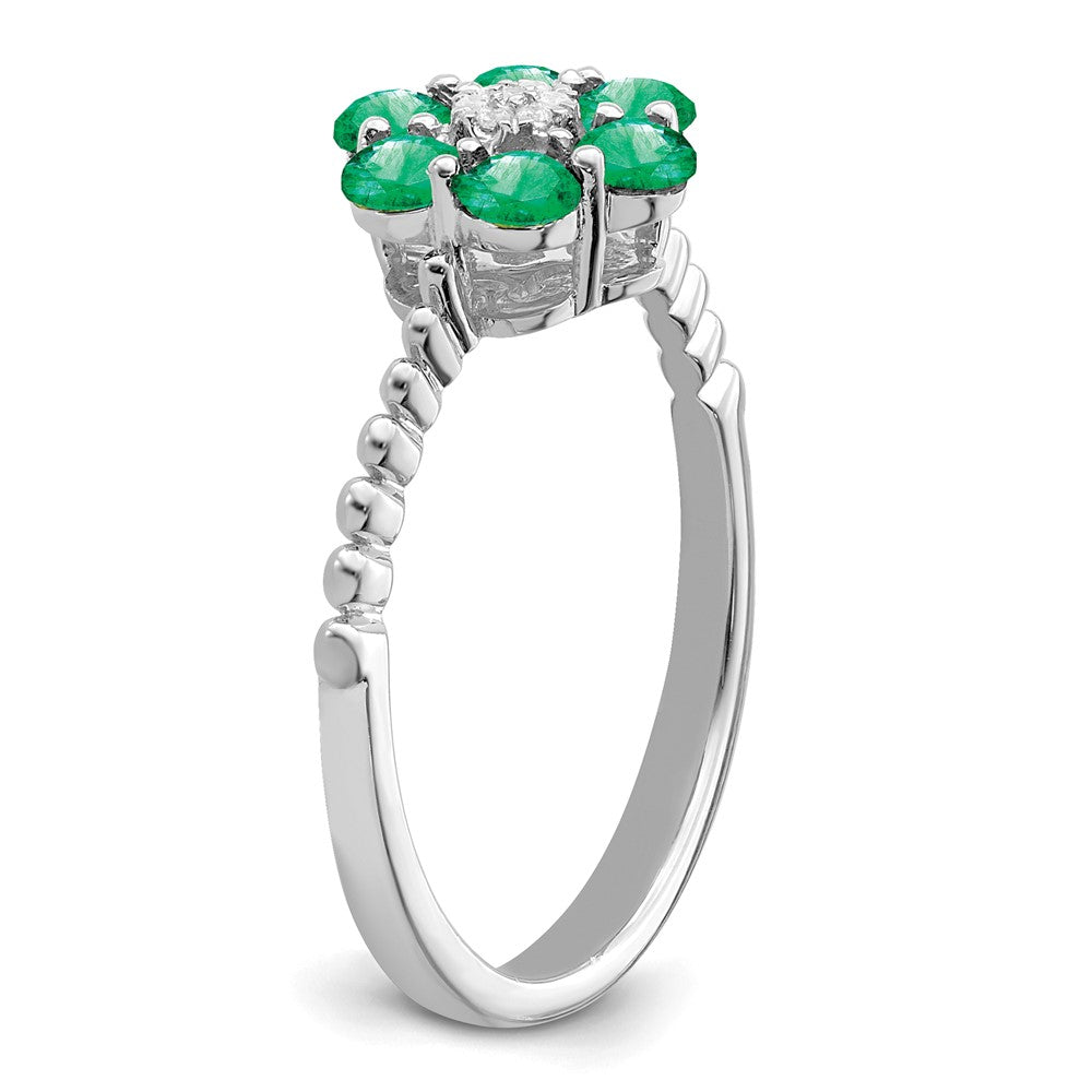 14k White Gold Emerald and Real Diamond Floral Ring