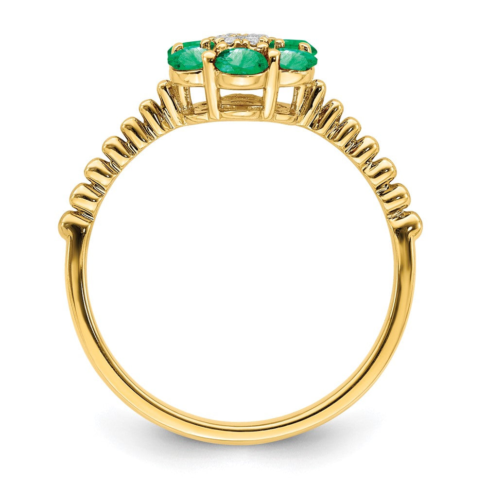 14K Yellow Gold Emerald and Real Diamond Floral Ring