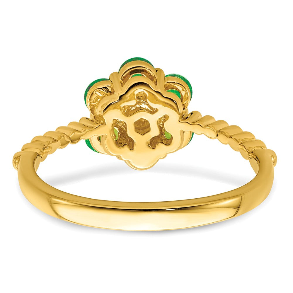 14K Yellow Gold Emerald and Real Diamond Floral Ring