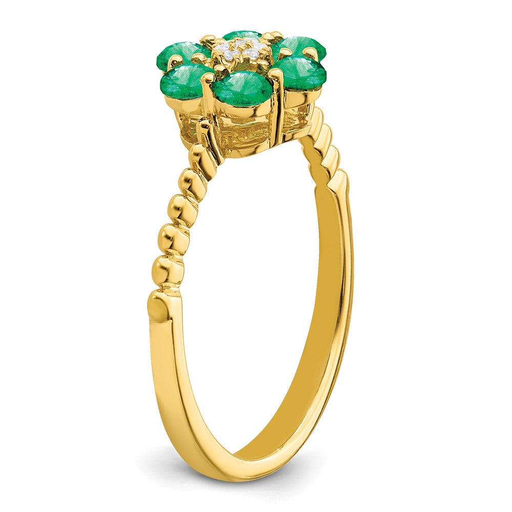 14K Yellow Gold Emerald and Real Diamond Floral Ring