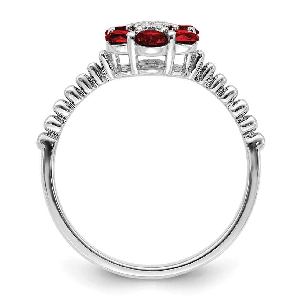 14k White Gold Garnet and Real Diamond Floral Ring