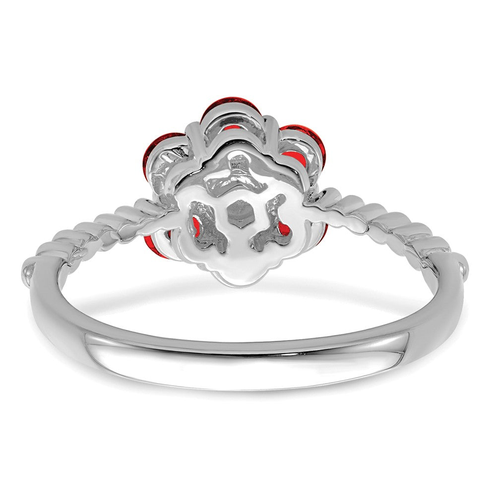 14k White Gold Garnet and Real Diamond Floral Ring