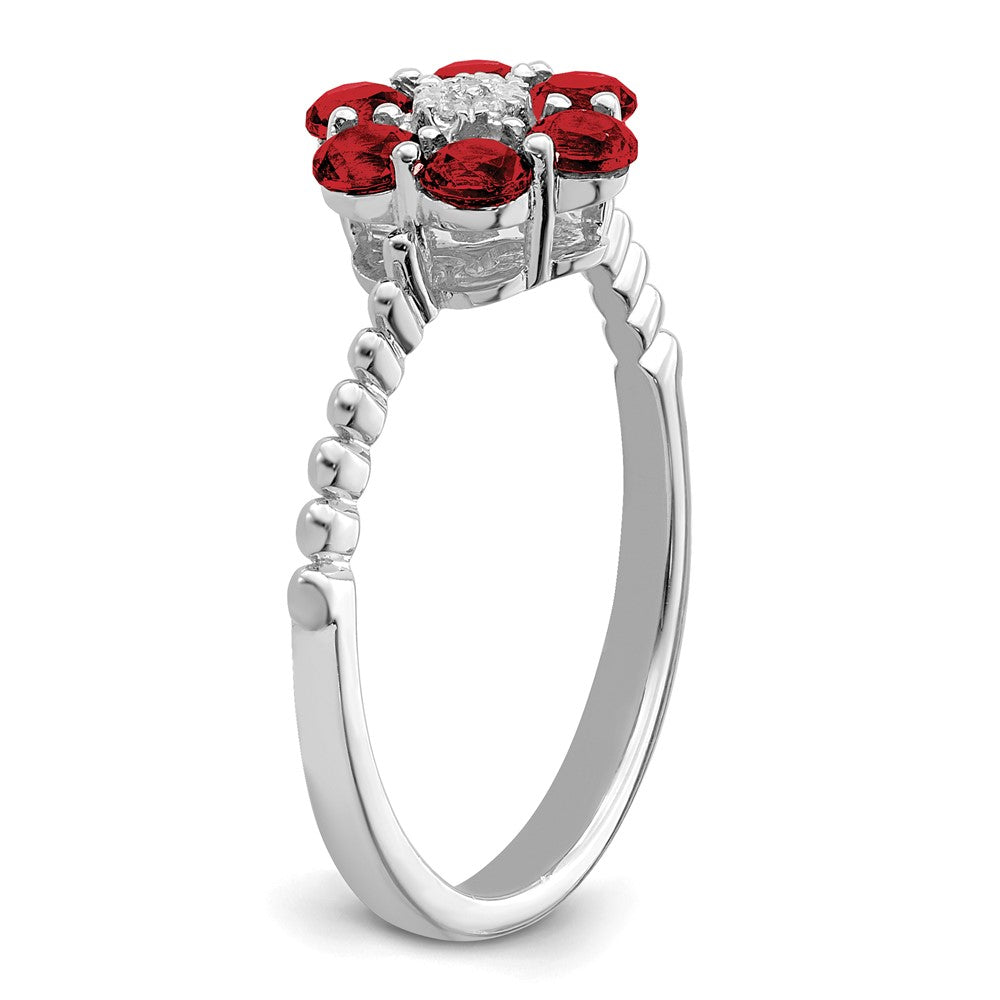 14k White Gold Garnet and Real Diamond Floral Ring