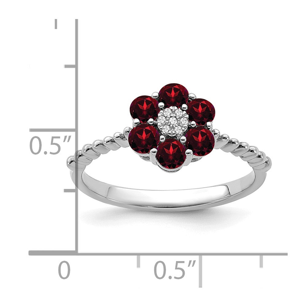 14k White Gold Garnet and Real Diamond Floral Ring