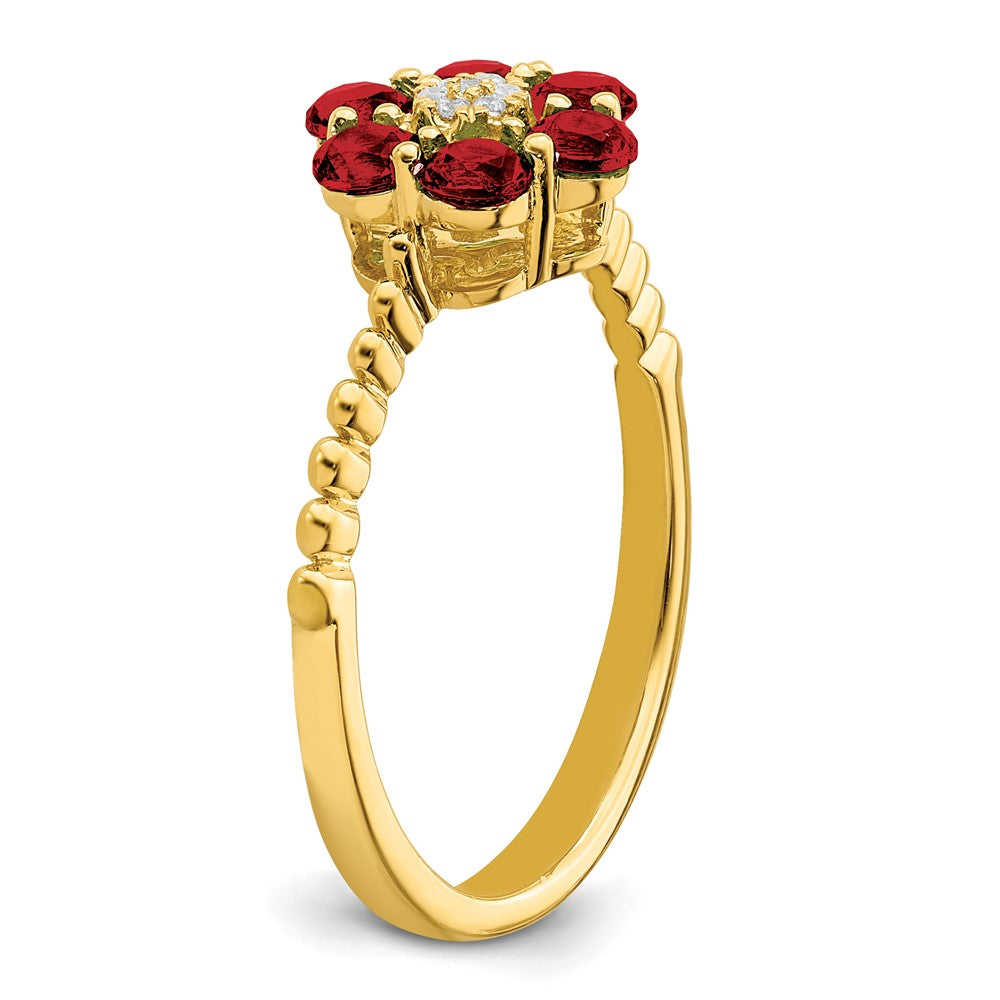 14K Yellow Gold Garnet and Real Diamond Floral Ring