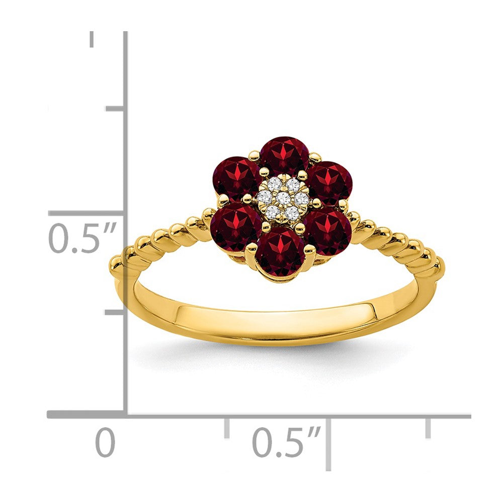 14K Yellow Gold Garnet and Real Diamond Floral Ring