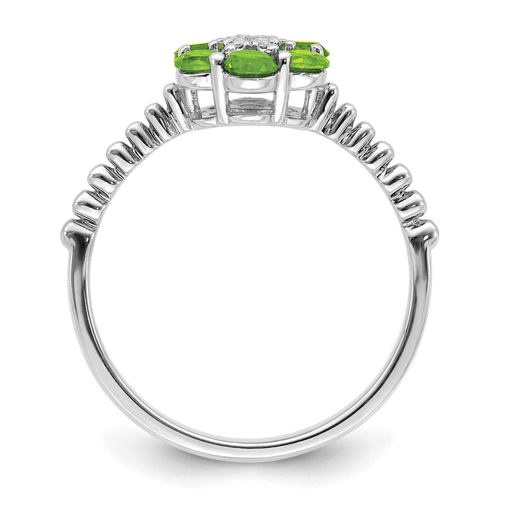 Solid 14k White Gold Simulated Peridot and CZ Floral Ring