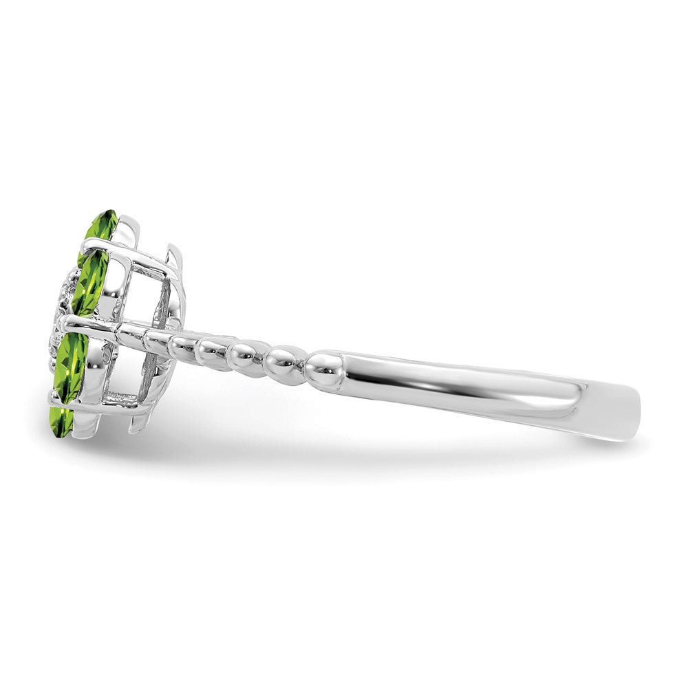 14k White Gold Peridot and Real Diamond Floral Ring