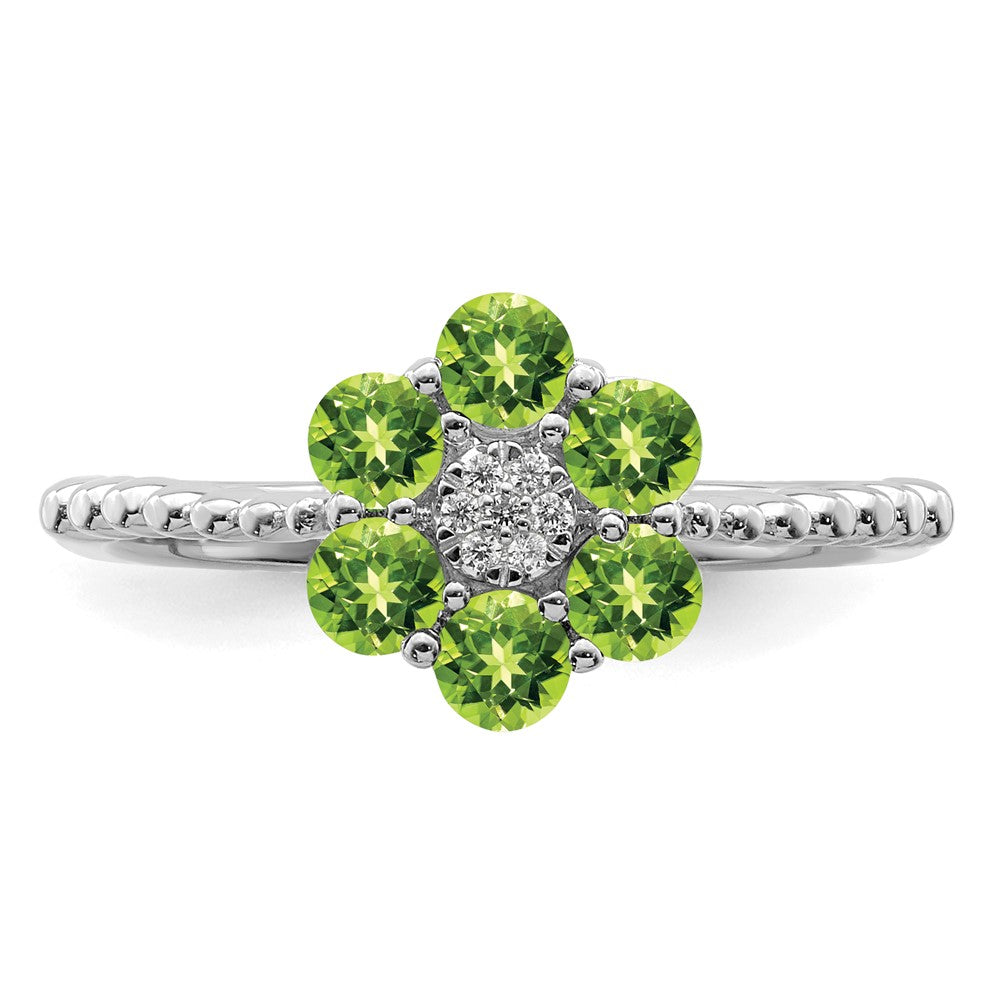 14k White Gold Peridot and Real Diamond Floral Ring